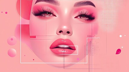 Fototapeta premium A captivating digital portrait of a woman with striking makeup, showcasing vibrant pink tones and a modern aesthetic.