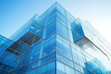 Obraz premium Modern glass skyscraper reflecting blue sky on a sunny day