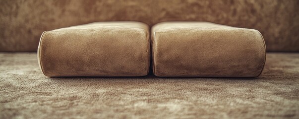 Close-up of Two Brown Velvet Pillows on Sofa, Texture, Minimalist, Fabric, Home Decor Pillow, Upholstery