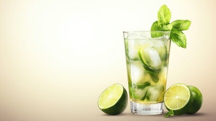 Fototapeta premium Refreshing mojito cocktail with mint leaves and lime, perfect for summer.