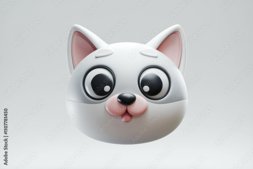 Poster adorable 3d rendering of a cute white kitten face with big eyes and a playful expression