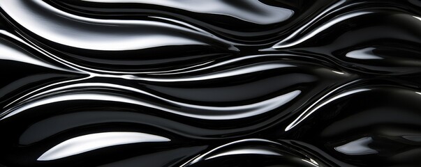 Abstract Black and Silver Liquid Wave Composition, Digital Art, Fluid Design Abstract, Texture