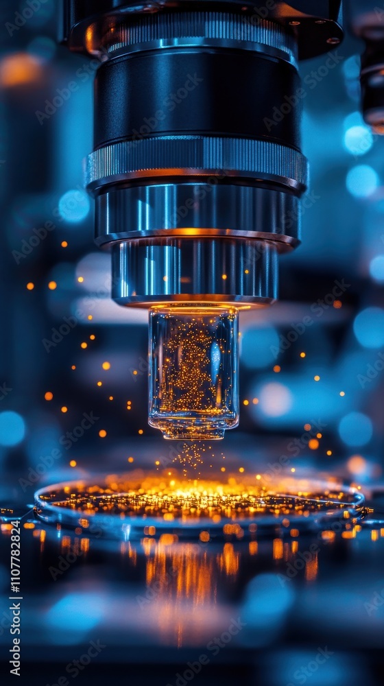 Poster close-up of a robotic arm with sparks flying during a welding process.