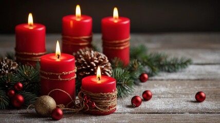 christmas still life with candle with copy space