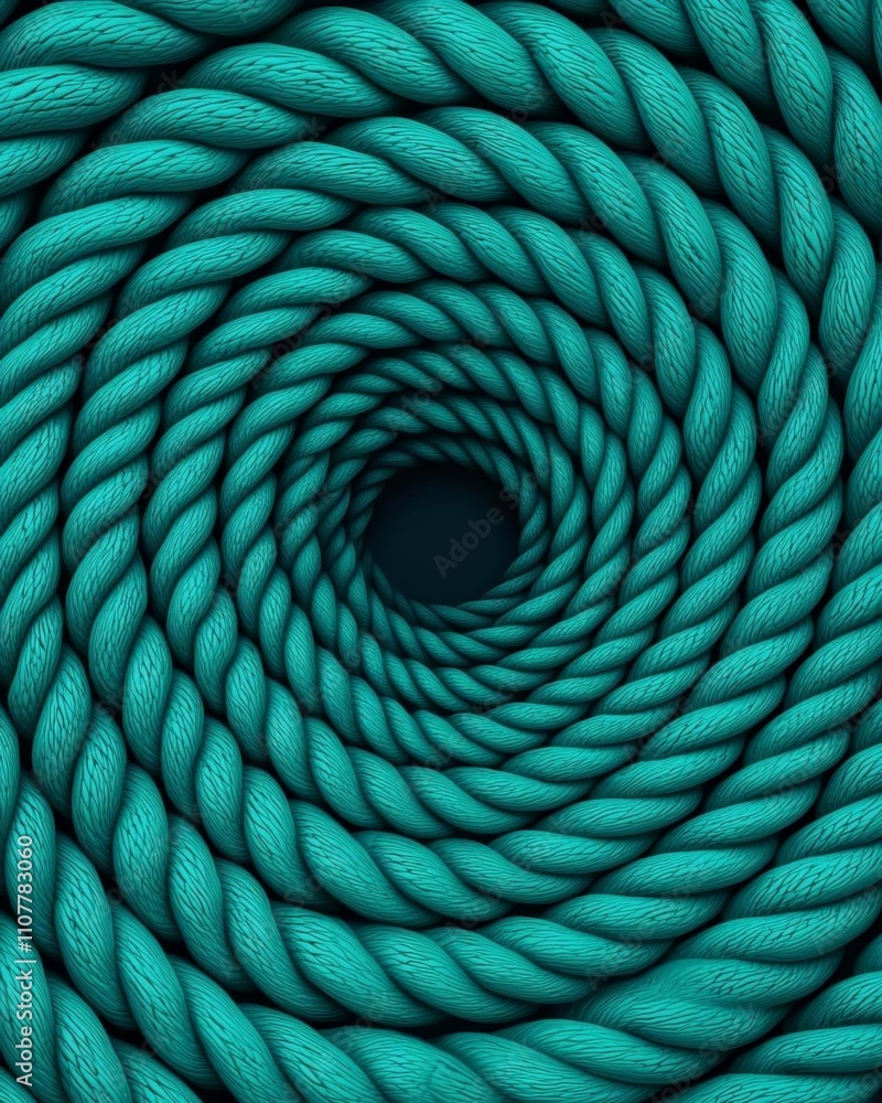 Poster intricate teal spiral design formed by twisting ropes, creating a mesmerizing visual effect.