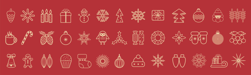 Christmas icons set geometric minimalist style. Modern Christmas abstract icons and symbols. New Year and Christmas holiday decoration.