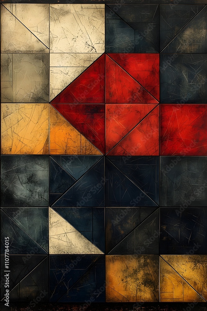 Aufkleber an abstract geometric composition featuring various triangular and rectangular shapes in muted tones