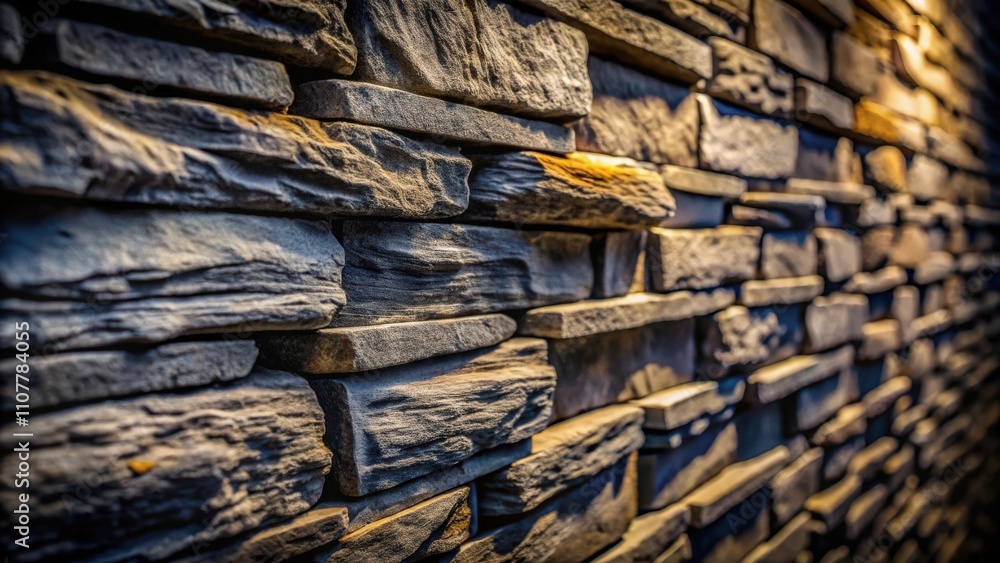 Leinwandbilder a textured stone wall illuminated by warm light, showcasing the intricate details of each individual