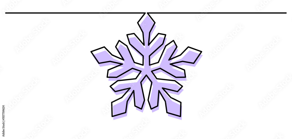Poster stylized purple snowflake hanging on a straight line, emphasizing a minimal and modern design. perfe
