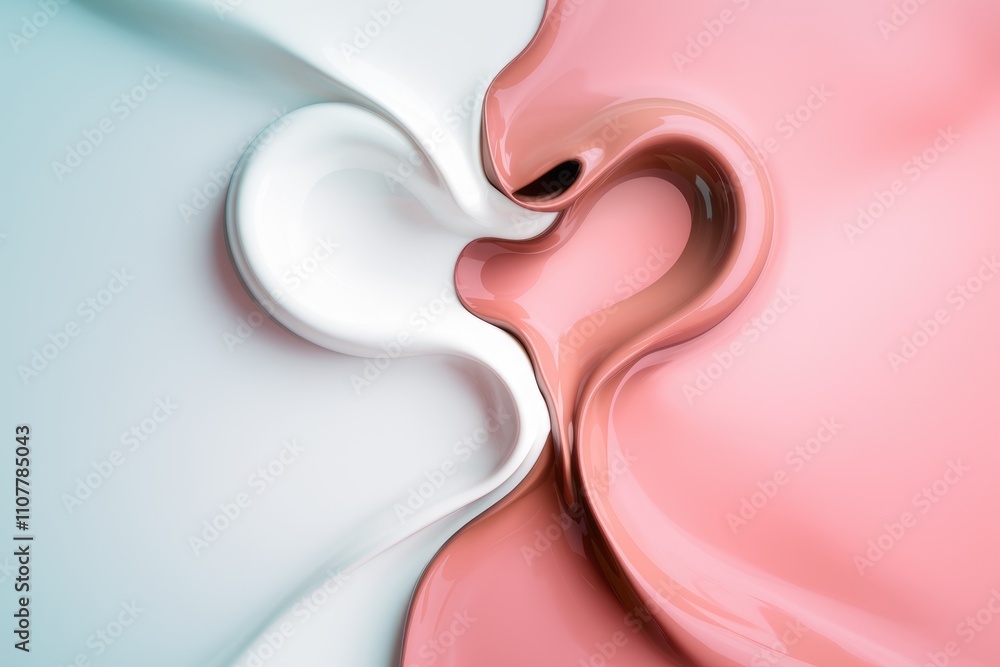 Aufkleber Abstract image of flowing pink and white paint creating a dynamic  swirling pattern