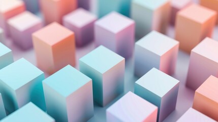 Obraz premium photograph of Clean, modern background with a scattering of geometric cubes in soft, muted colors and gentle gradients