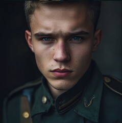 Obraz premium Stunning high resolution photo of a young serious young military man, a modern defender of the fatherland