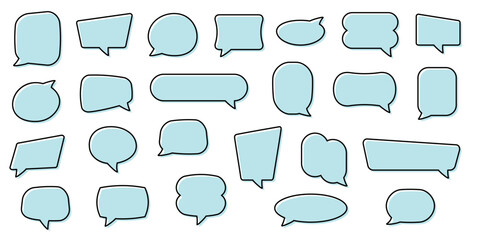 Outline blue speech bubbles, text boxes and conversation chats. Communication symbol. Isolated vector illustration