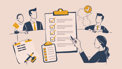 brainstorm or work discussion, task or meeting reminder clipboard, business people meeting with agenda checklist