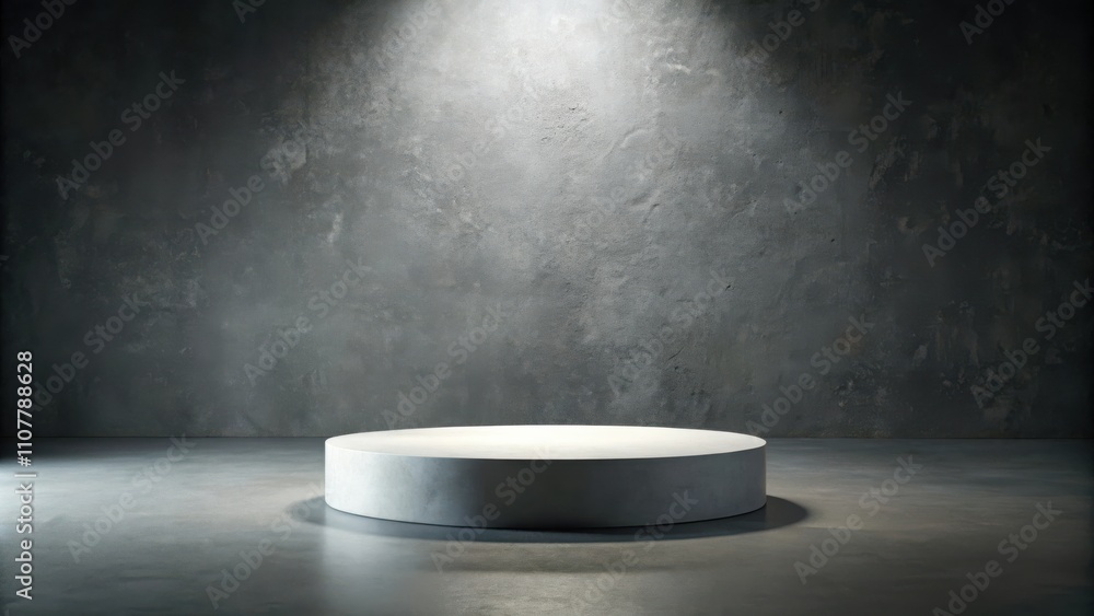 Aufkleber a single round pedestal in a minimalist studio with a concrete wall and floor, illuminated by a spot