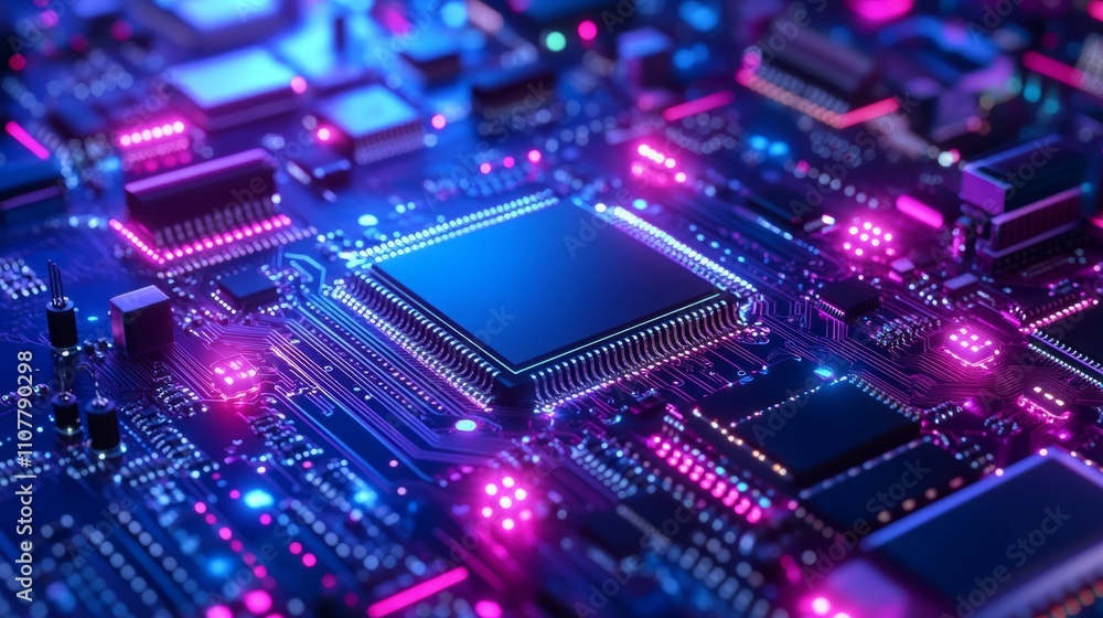 Canvas Prints futuristic abstract technology background featuring a blue and purple circuit board design with glow
