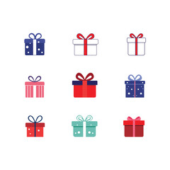 Gift box icon set. Gift wrapping symbol. Surprising gift box signs, vector illustration