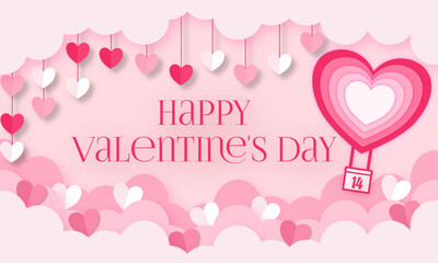 3d Happy Valentine's day banner background paper cut