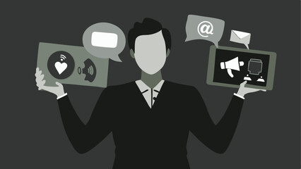 branding communication concept, businessman holding viral marketing elements