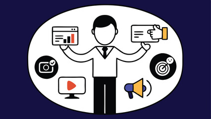 branding communication concept, businessman holding viral marketing elements