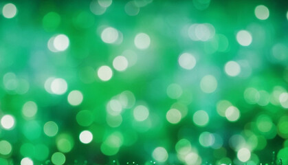 Obraz premium Christmas and new year green bokeh lights blur background, holidays events green glowing abstract glitter background. Generative AI