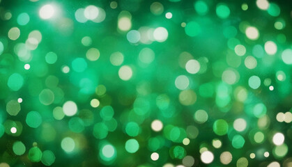 Obraz premium Christmas and new year green bokeh lights blur background, holidays events green glowing abstract glitter background. Generative AI
