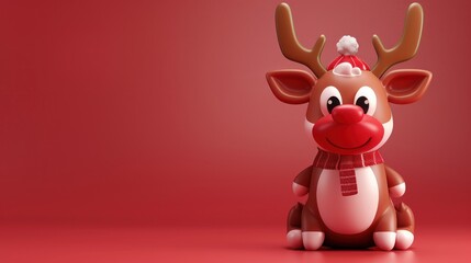 photograph of Cute 3D cartoon reindeer on background with space for text.