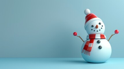 Fototapeta premium photograph of Cute 3D cartoon snowman on background with space for text.