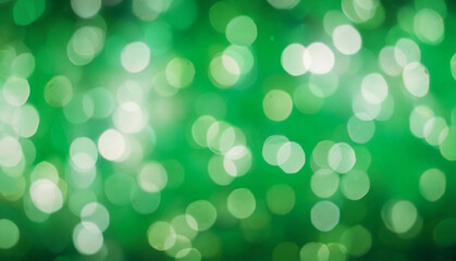 Obraz premium Christmas and new year green bokeh lights blur background, holidays events green glowing abstract glitter background. Generative AI