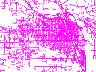 Fototapeta premium Abstract Neon Road Network Overlay of Yakima Washington, USA in Bright Pink.