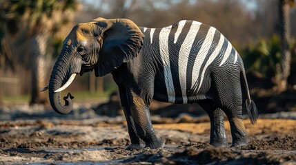 Fototapeta premium a unique elephant with zebra stripe