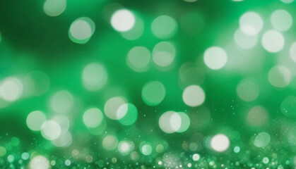 Obraz premium Christmas and new year green bokeh lights blur background, holidays events green glowing abstract glitter background. Generative AI