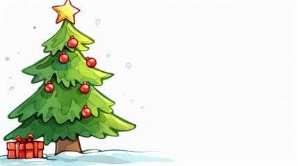 photograph of Cute cartoon Christmas tree with space for text.