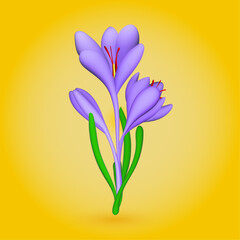 Saffron drawn in 3d on a yellow background