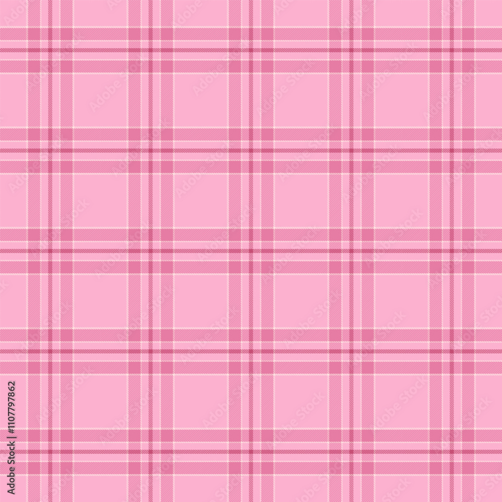 Wall mural Plaid with twill weave repeat pattern.Checkered tartan gingham seamless pattern in pink.Geometric graphic vector illustration background design for fabric and prints.