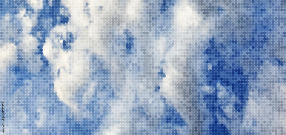 Wall mural a vector image featuring white clouds against a blue sky, adorned with a mosaic texture of circles, 