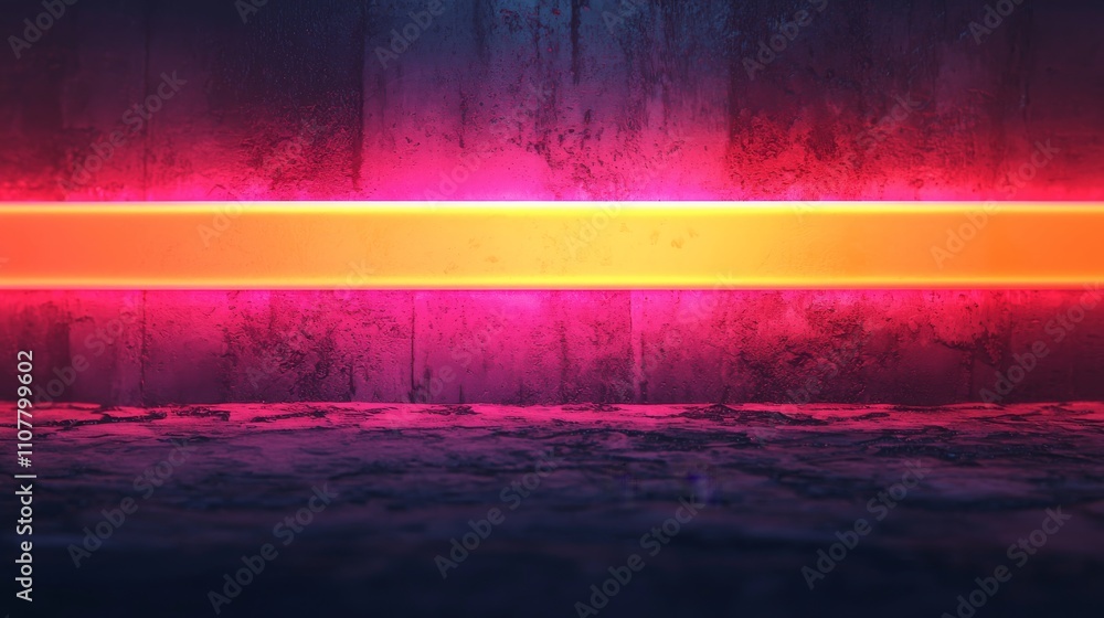 Poster a vibrant neon backdrop with a glowing horizontal line, set against a textured surface, creating a f