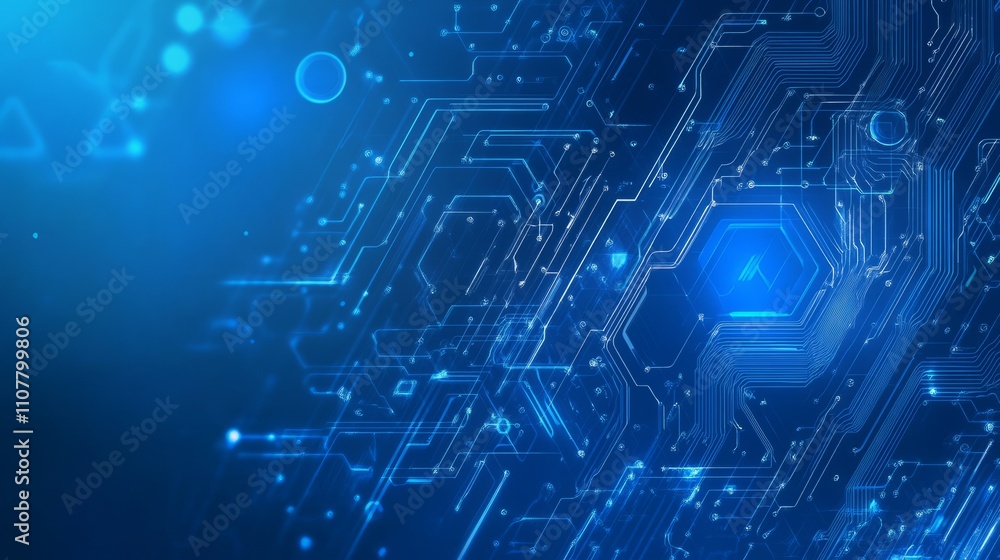 Poster futuristic blue technology background featuring abstract digital patterns, glowing lines, and high-t