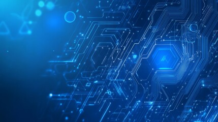 Naklejka premium Futuristic blue technology background featuring abstract digital patterns, glowing lines, and high-tech elements for modern web design, software development, and creative digital projects