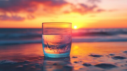 Customizable Tumbler with Water Against Sunset Background