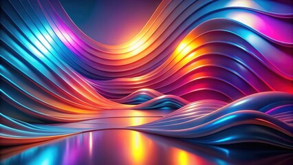 Naklejka premium Abstract 3D Rendering of Swirling and Flowing Metallic Waves with Vibrant Neon Colors and Glowing Highlights