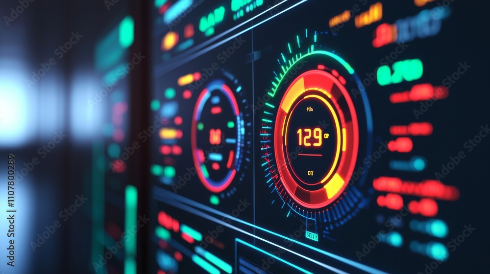 Aufkleber a close-up view of a vibrant digital dashboard featuring gauges and readings, showcasing modern tech