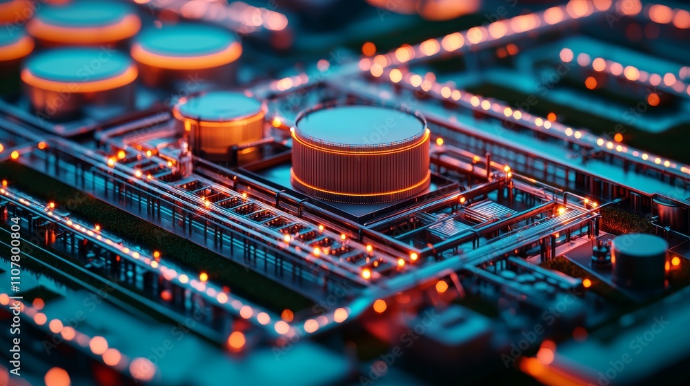 Aufkleber a vibrant, close-up view of a futuristic circuit board, showcasing glowing components and intricate 