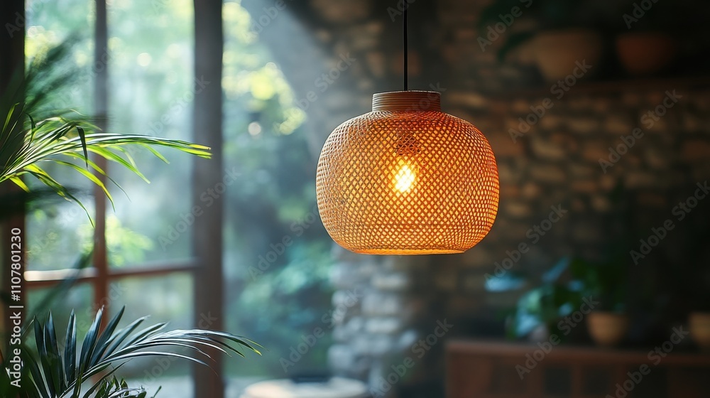 Poster a wicker lamp shade from a ceiling