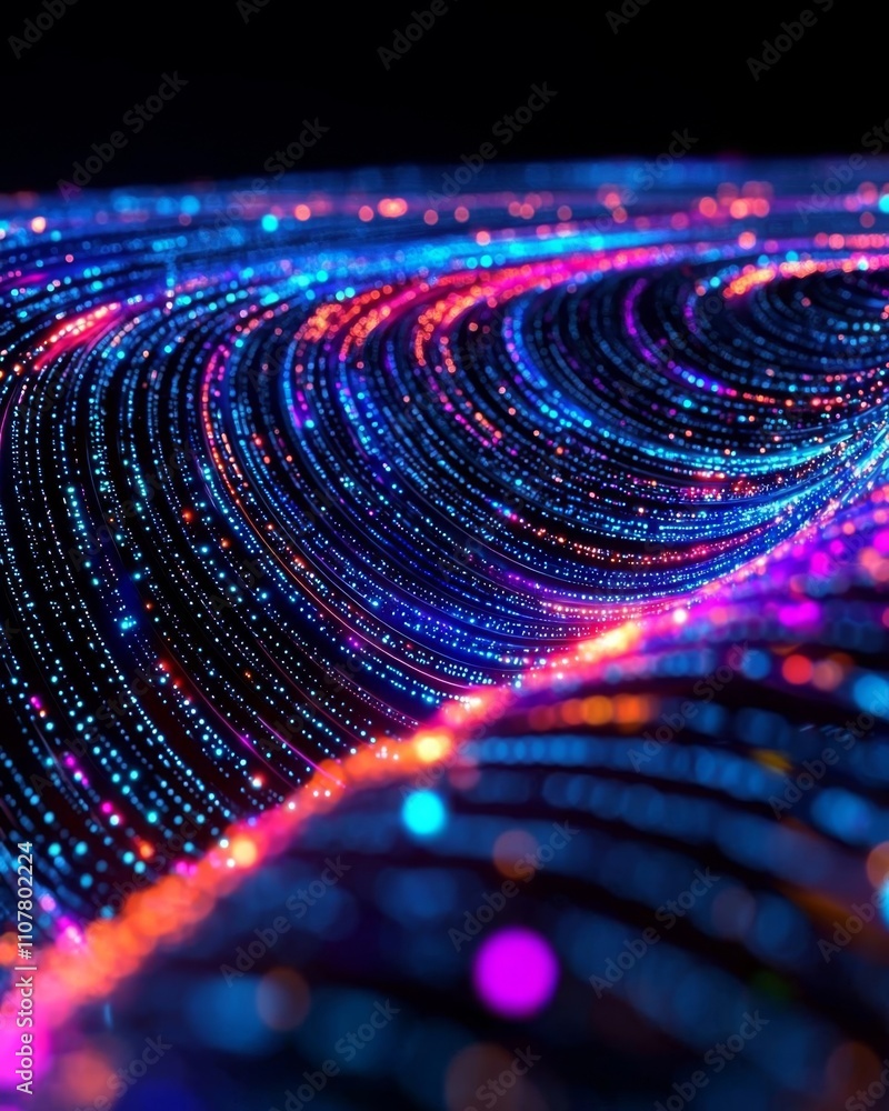 Poster anti tracking security concept. a vibrant, abstract representation of dynamic light waves in vivid c