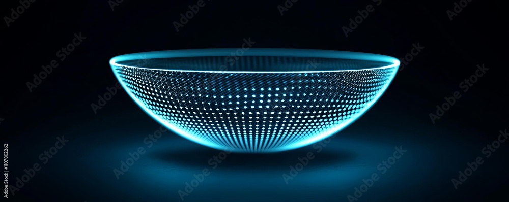 Poster anti tracking security concept. a glowing 3d bowl design featuring intricate dotted patterns and vib
