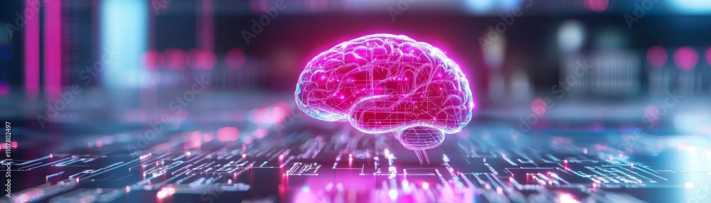 Poster anti tracking security concept. a vibrant digital brain representing artificial intelligence and tec