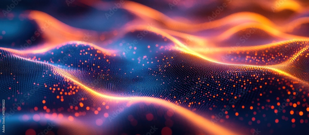 Aufkleber abstract 3d rendering of a glowing orange and blue wave with particles.