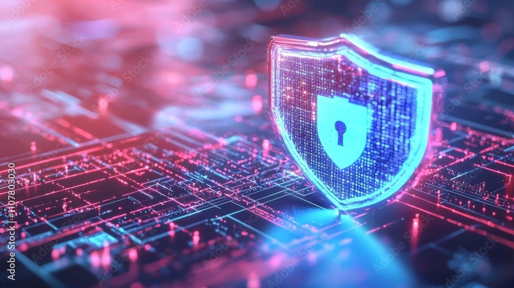 Poster anti tracking security concept. digital shield symbolizing data security and protection in a futuris