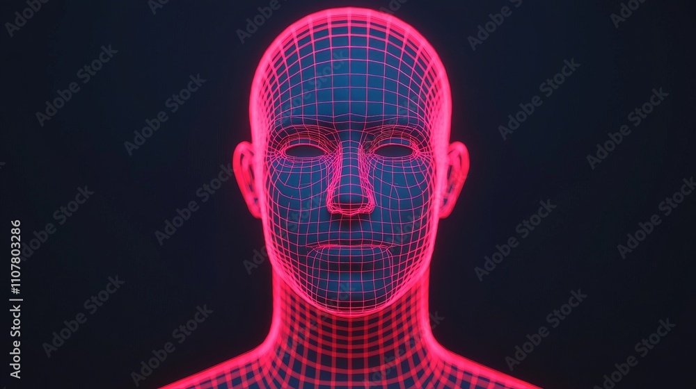 Aufkleber a digital representation of a human head with a neon grid pattern, showcasing a blend of technology 